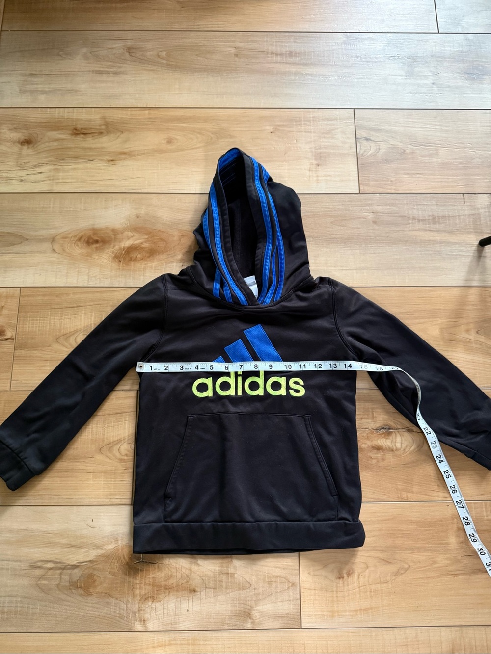 adidas Black Hoodie with Blue and Neon Yellow Logo